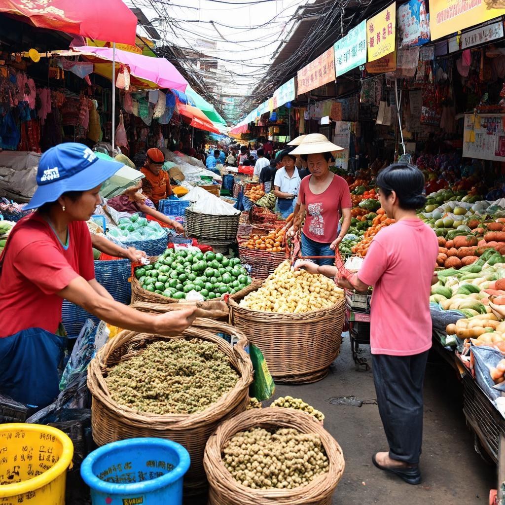 Cảnh người dân địa phương mua bán trao đổi nhộn nhịp tại không khí tấp nập của Chợ Thuận Giao